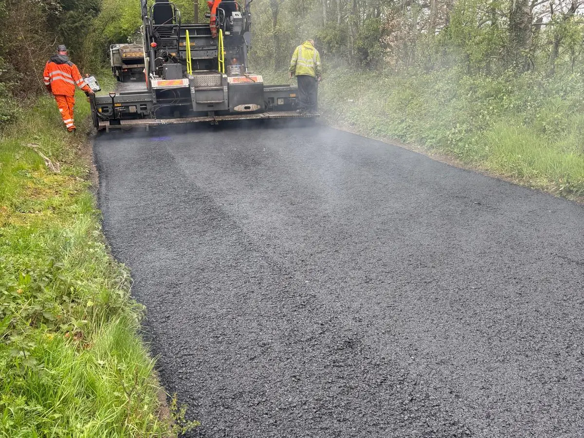 Hot rolled asphalt being laid in Netley